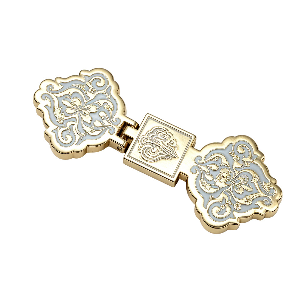 Decorative box lock hardware with floral panels and gold plated metal finish