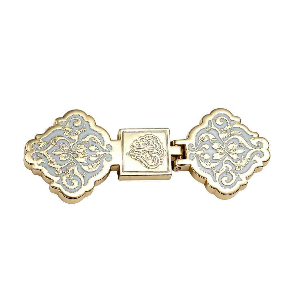 Floral engraved gift box clasp shown in a horizontal position with center lock plate