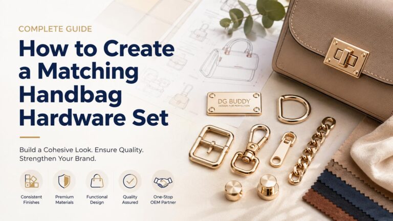How to create a matching hardware set for a handbag collection with coordinated locks, buckles, logo plates and zipper pulls