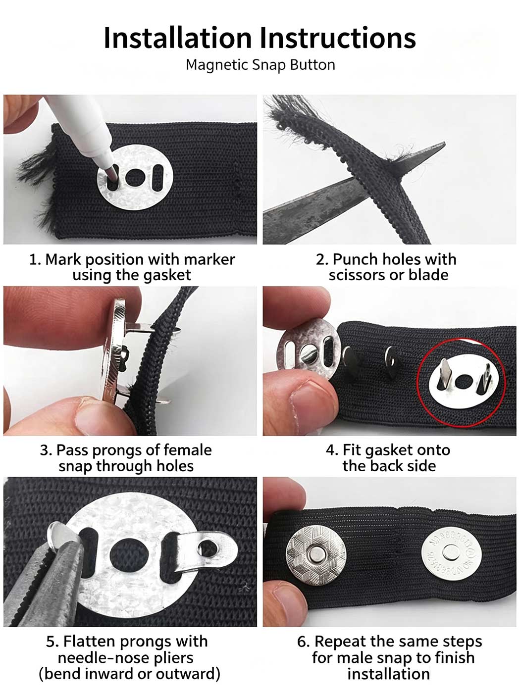 How to install a prong magnetic snap with a gasket plate