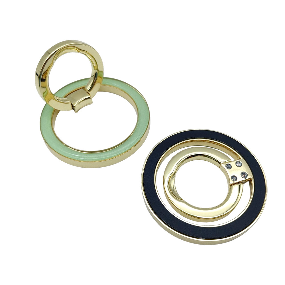 Magnetic Phone Ring Holder front and back view showing metal ring and magnetic mounting structure
