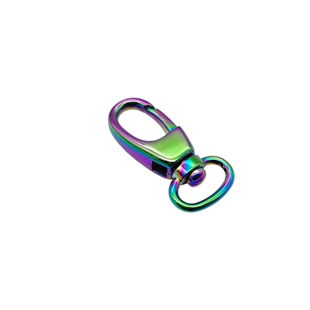 Front angle of rainbow snap hook with rotating D ring