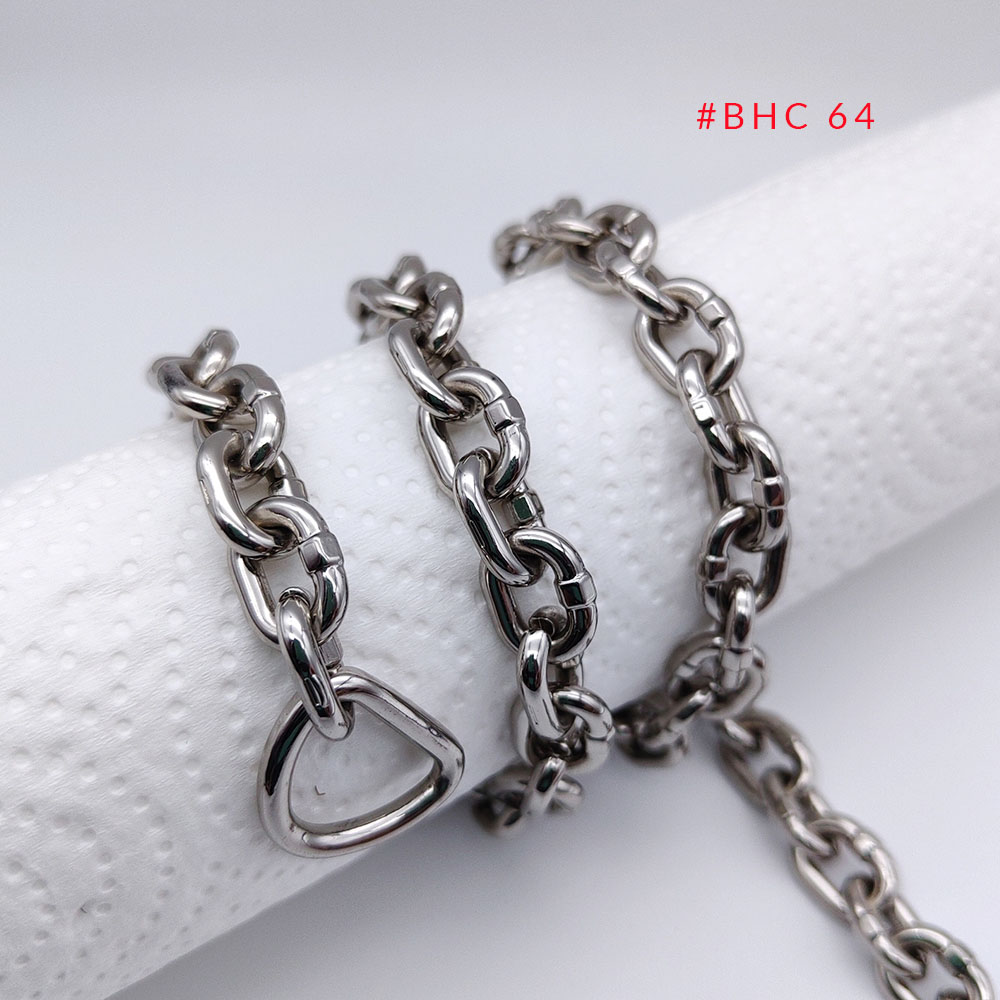 Silver handbag chain hardware featuring D-ring connector and twisted links, metal bag chain for custom bags