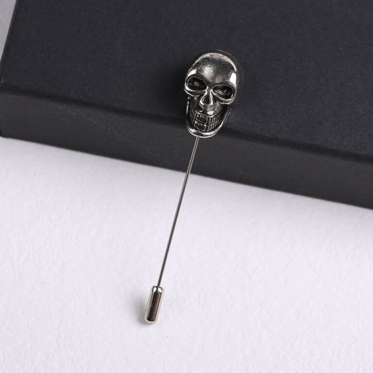Custom deer head lapel pin in gold finish with detailed antlers and a long stick pin post