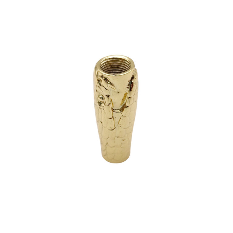 Gold plated custom metal cable sleeve connector with snake pattern and threaded opening