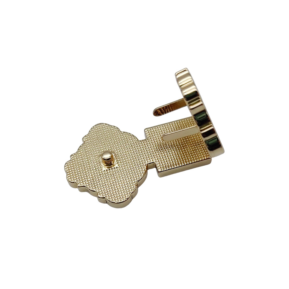 Zinc alloy box lock with open hinge clasp and decorative cover viewed from the side