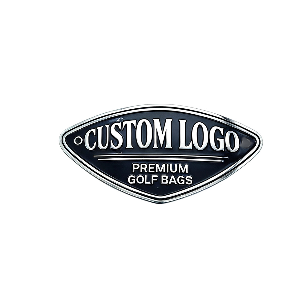 Zinc alloy logo plate in shield shape, custom mold available for brand-specific outlines