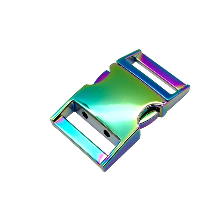 Rainbow Metal Side Release Buckle with dual webbing strap openings for bags and backpacks