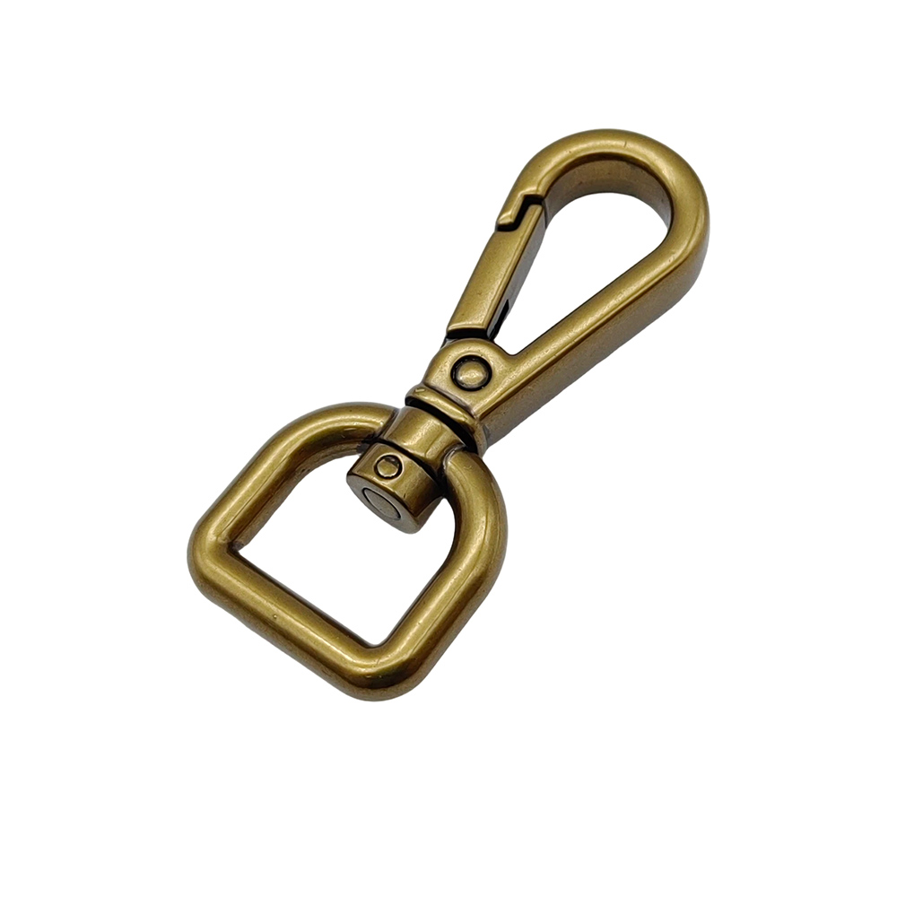 Antique brass swivel snap hook with square D ring and trigger gate — DG-SH016 zinc alloy bag hardware