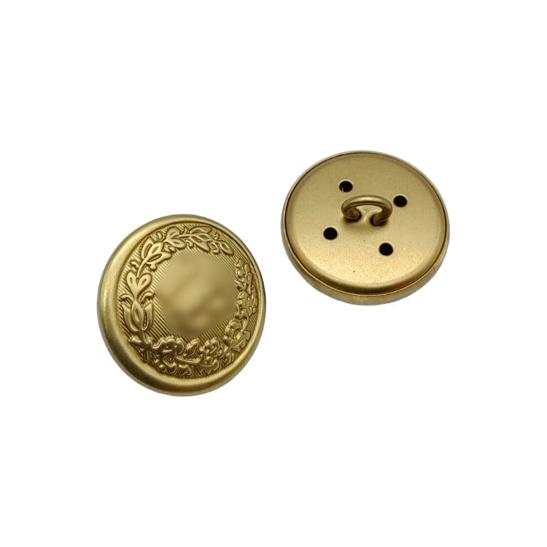 Custom brass blazer buttons with antique gold finish and logo
