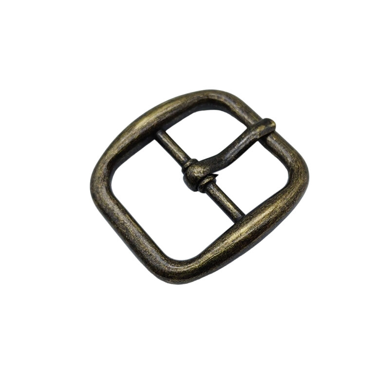 Square center bar buckle with antique brass finish for handbag straps