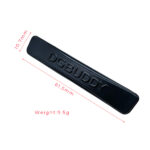 Custom metal logo emblem dimension drawing showing 61.5 mm length, 10.7 mm height, and 9.5 g weight