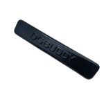 Custom metal logo emblem for handbags with embossed DGBUDDY lettering and rounded edges
