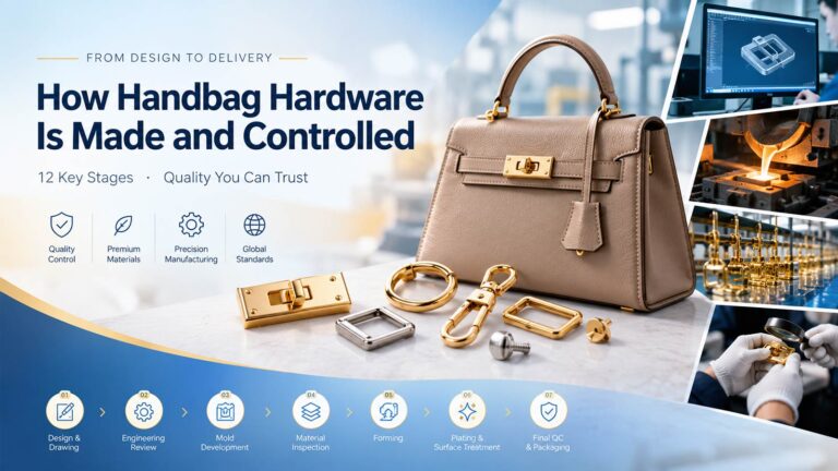 Handbag hardware production process from design to delivery with manufacturing and quality control