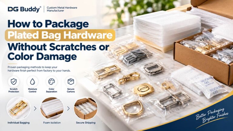 Single plated zinc-alloy buckle sealed inside a clear PP self-sealing bag