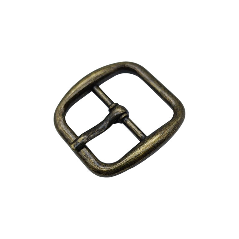 Square center bar buckle with antique brass finish for handbag straps