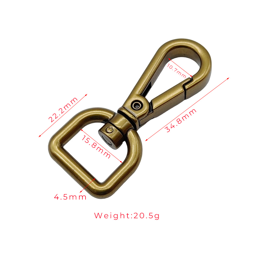 Technical dimension drawing of DG-SH016 swivel snap hook: 34.8 mm long, 4.5 mm wire