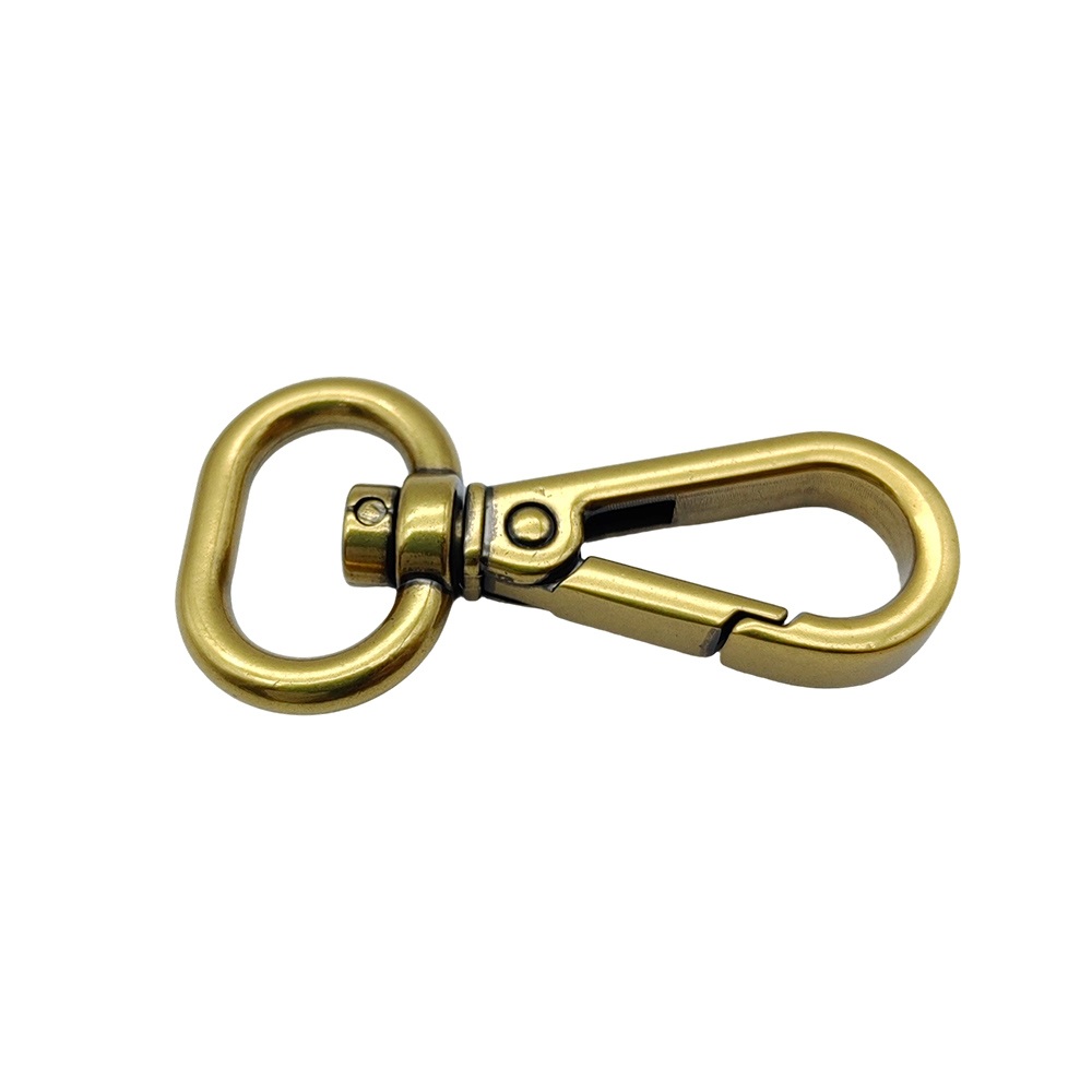 Side profile of antique gold swivel trigger snap hook for bag straps