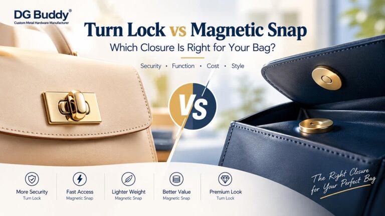 Turn lock vs magnetic snap handbag closure hardware on structured bags