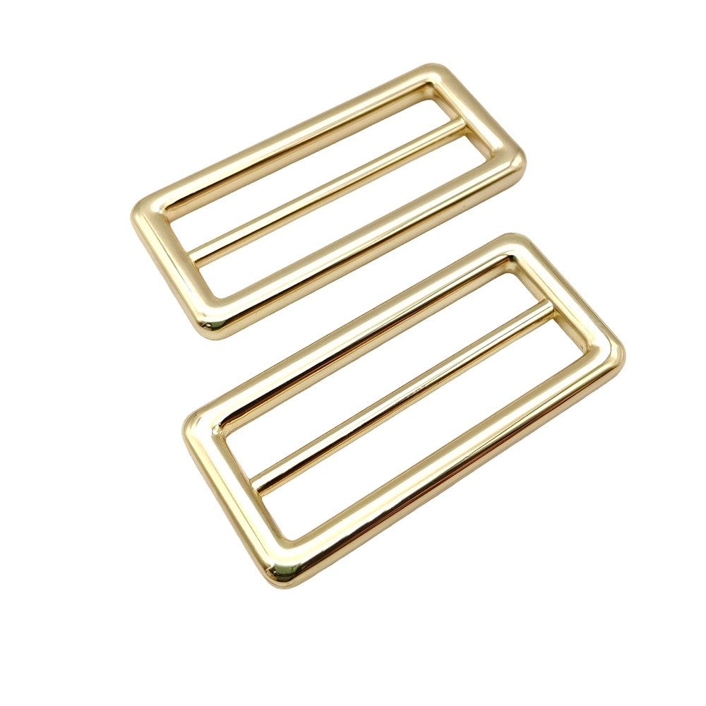 Pair of gold zinc alloy slide buckles for handbag and crossbody strap production