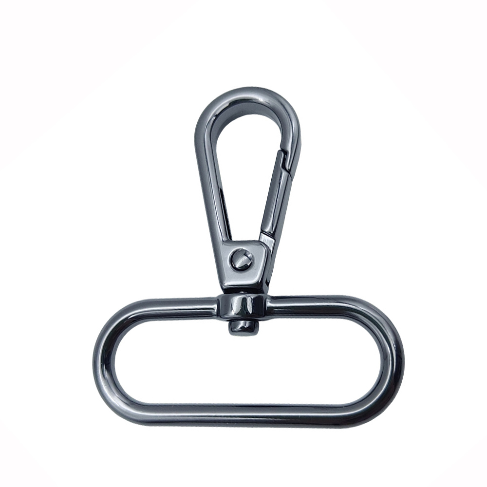 Gunmetal webbing snap hook with 38 mm oval eye for bag hardware