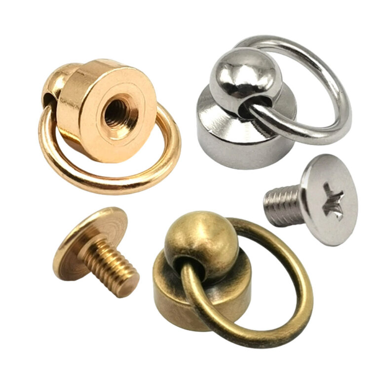Gold and silver brass screw back O-ring stud rivet with matching screws for bag hardware
