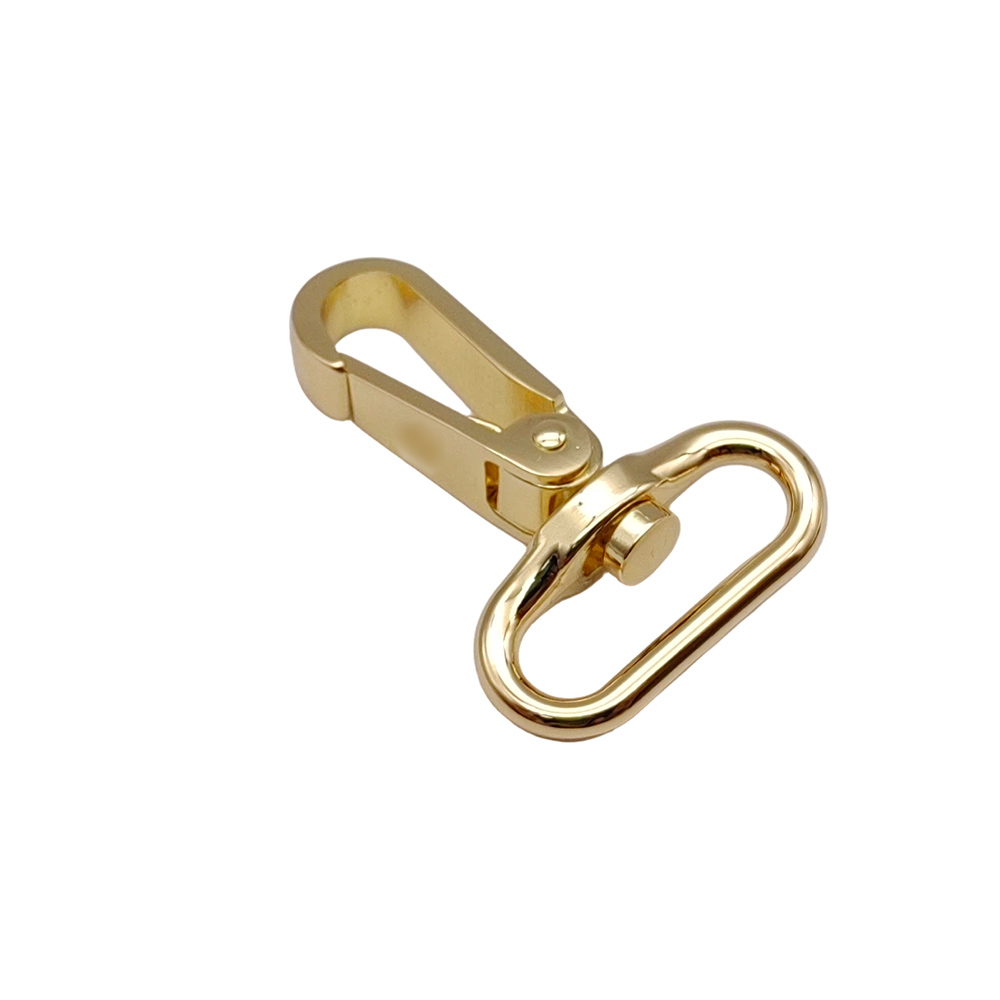 Gold-tone spring hook with oval eye for handbag and lanyard hardware