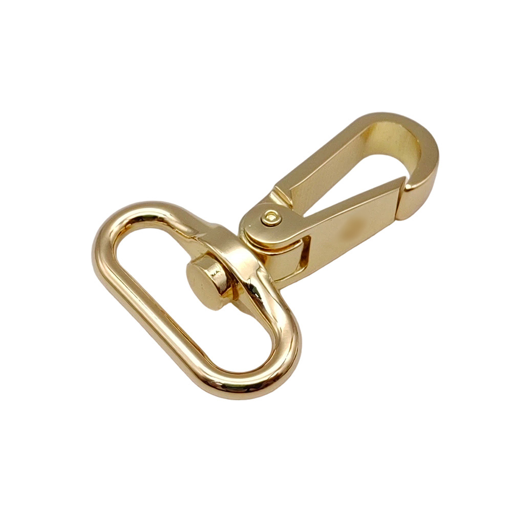 Gold-tone zinc alloy snap hook with swivel and oval connecting eye