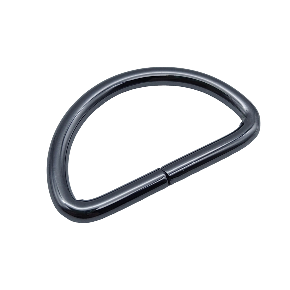 Gunmetal metal d rings 38mm, angled view of a non welded D ring with flat bottom seam