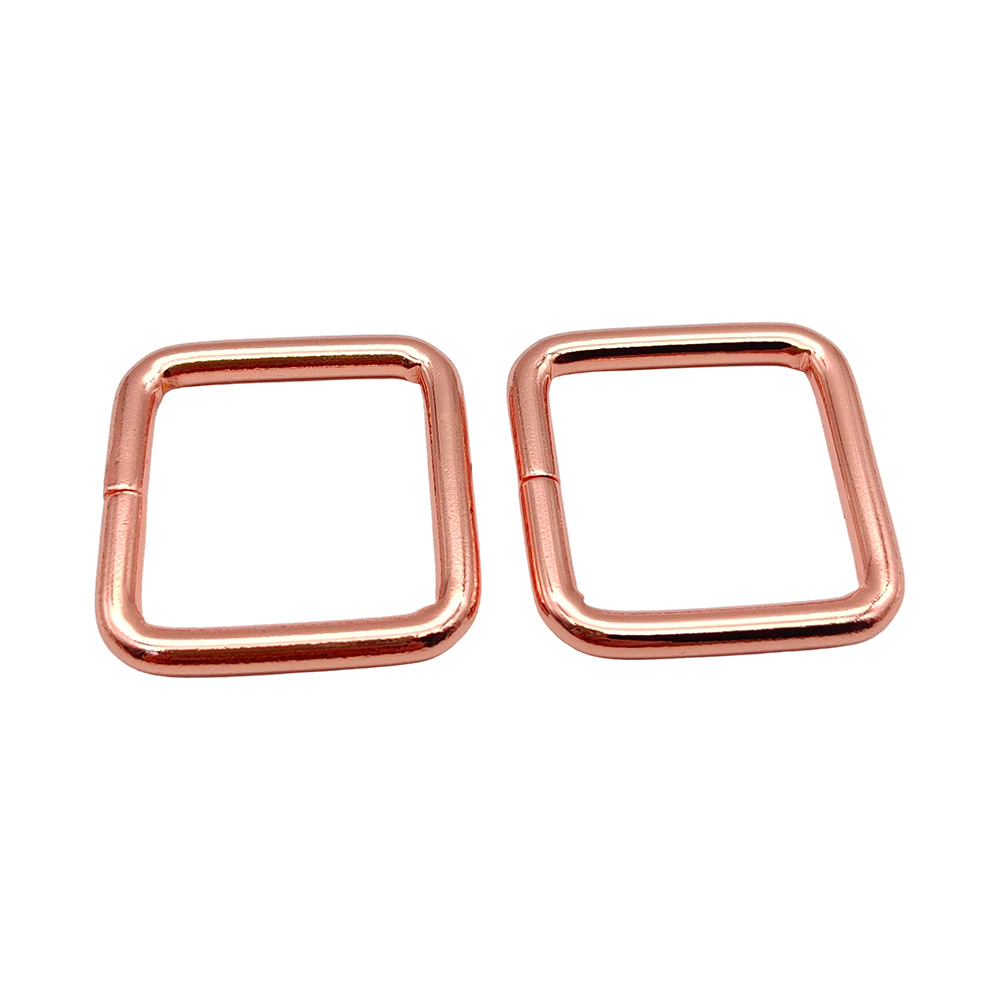 Pair of metal square rings for handbags in rose gold
