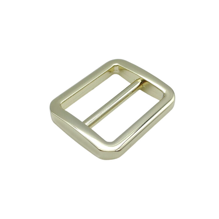 Light gold zinc alloy strap adjuster with curved ends and smooth center bar