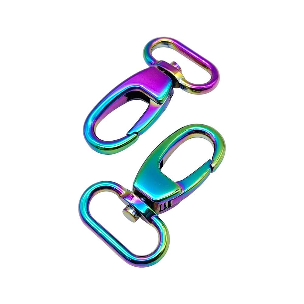 Rainbow Zinc Alloy swivel snap hook shown from multiple angles