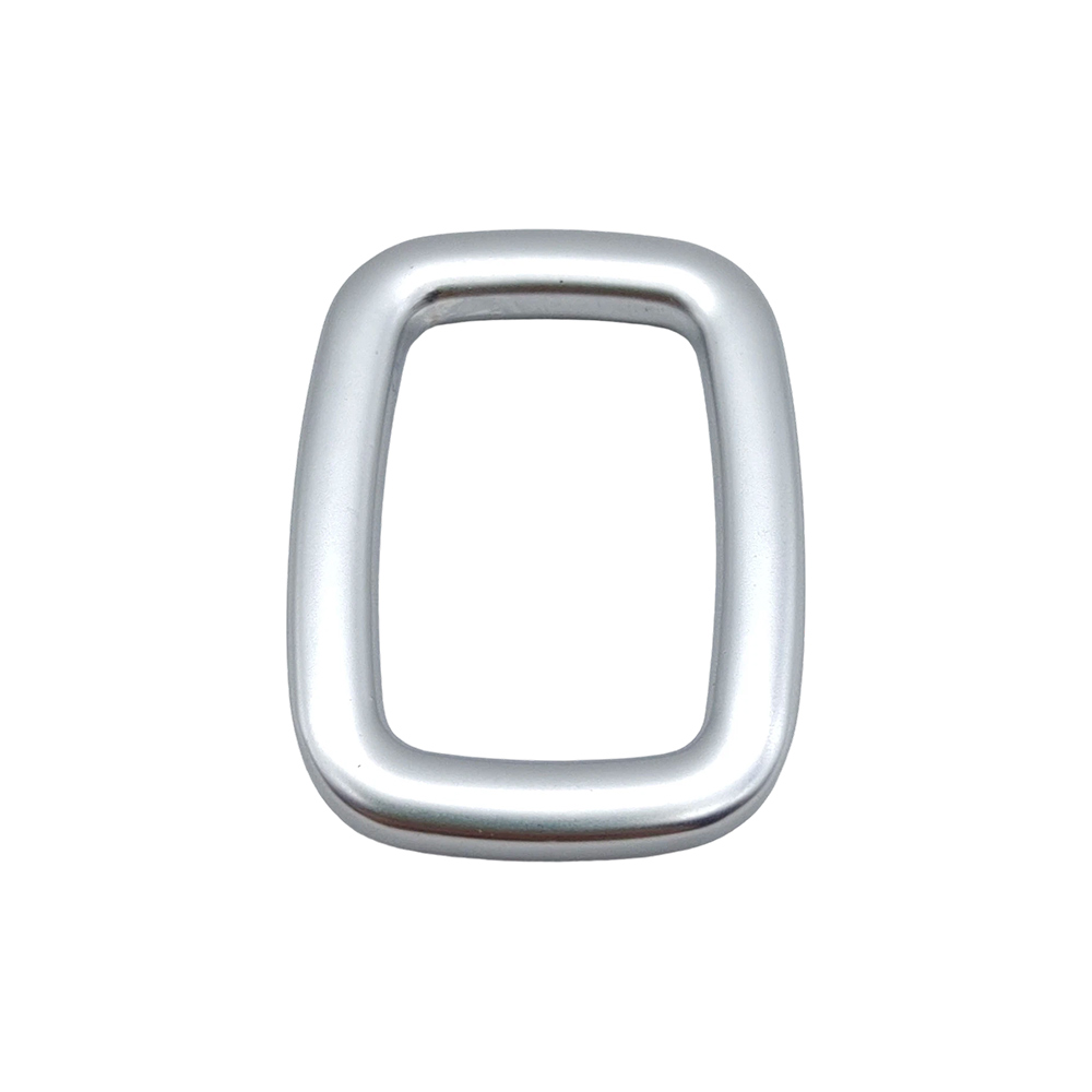 Vertical zinc alloy bag strap ring with rounded rectangular corners