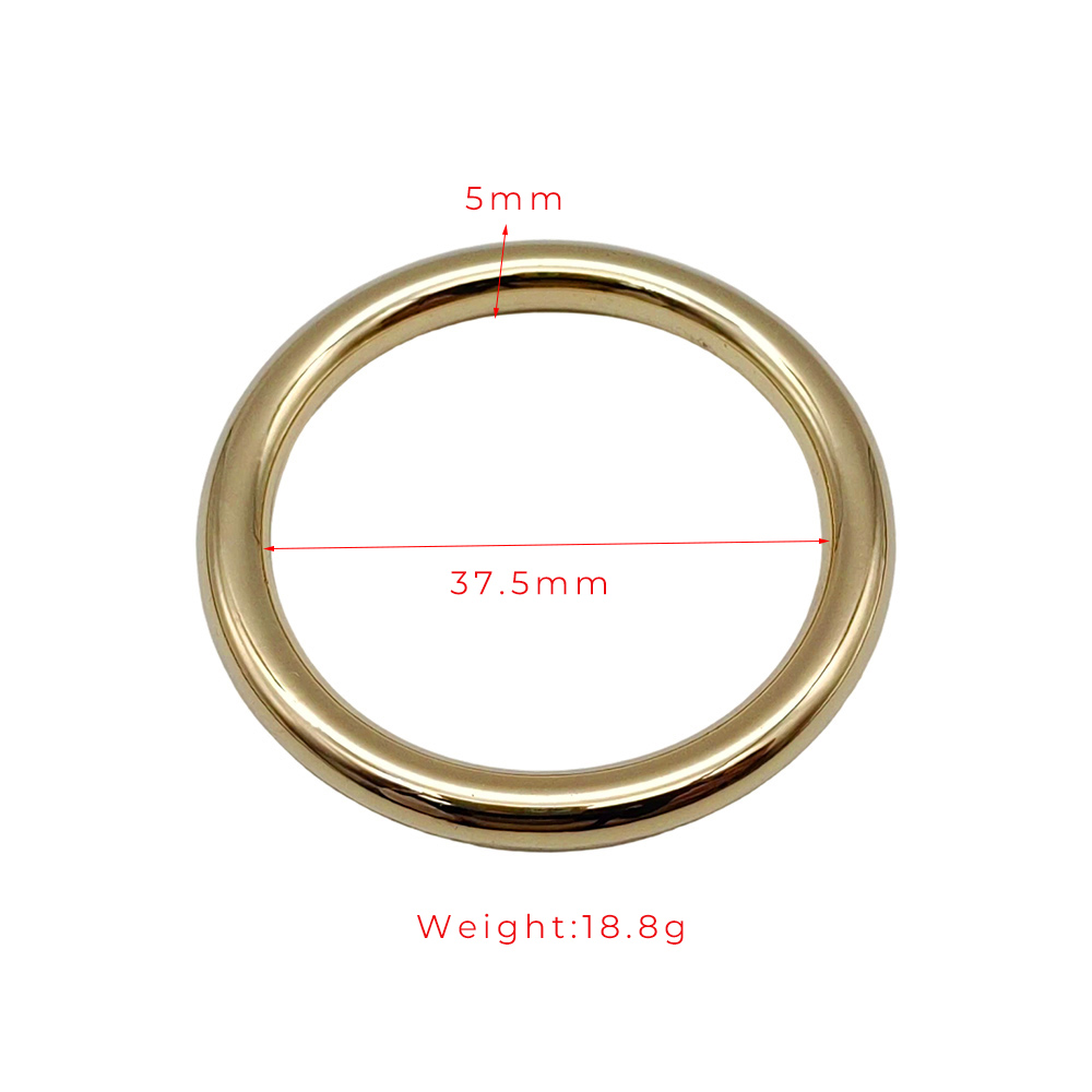 Technical drawing of gold zinc alloy O ring with 38mm inner diameter and 5mm wire diameter